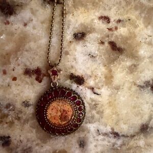 Michal Negrin Gold and Red Floral Pendant Necklace